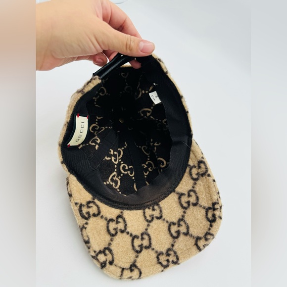 GUCCI Felt Covered Wool GG Monogram Baseball Hat S Beige Ebony - Picture 7 of 8